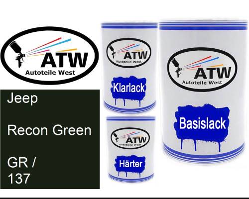 Jeep, Recon Green, GR / 137: 500ml Lackdose + 500ml Klarlack + 250ml Härter - Set, von ATW Autoteile West.